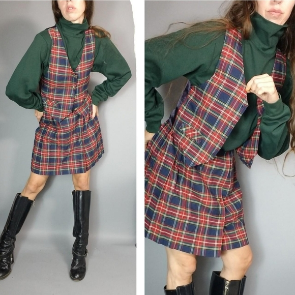 Vintage 90s Plaid Vest Skirt Set xs s - Picture 8 of 8
